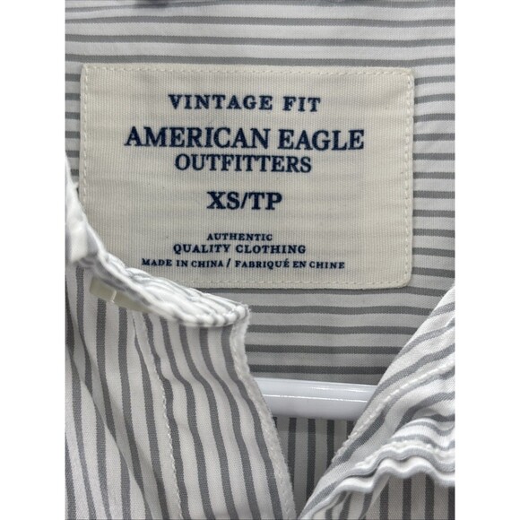 American Eagle Button Up Shirt Mens XS Vintage Fit Long Sleeve Gray White Cotton - Picture 5 of 6